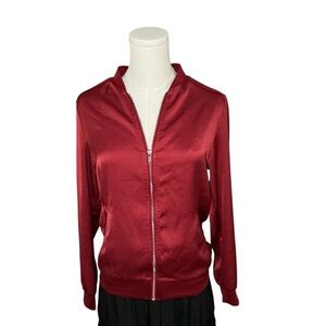 Topshop Red Satin Bomber Jacket Size 4 (US Small)